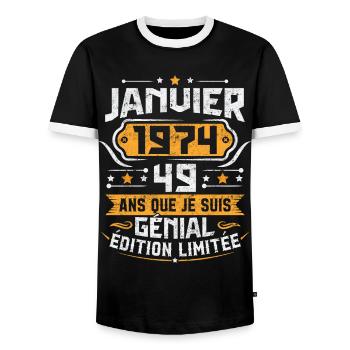 Rétro Cadeau D'anniversaire 49 Ans Janvier 1974 - T-shirt contrasté Homme - noir/blanc - Devant - AI Model Female 172 light (172cm) & AI Model Male 178 light (178cm)
