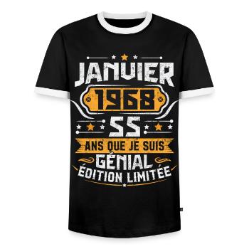 Rétro Cadeau D'anniversaire 55 Ans Janvier 1968 - T-shirt contrasté Homme - noir/blanc - Devant - AI Model Female 172 light (172cm) & AI Model Male 178 light (178cm)