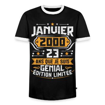 Rétro Cadeau D'anniversaire 23 Ans Janvier 2000 - T-shirt contrasté Homme - noir/blanc - Devant - AI Model Female 172 light (172cm) & AI Model Male 178 light (178cm)