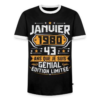 Rétro Cadeau D'anniversaire 43 Ans Janvier 1980 - T-shirt contrasté Homme - noir/blanc - Devant - AI Model Female 172 light (172cm) & AI Model Male 178 light (178cm)