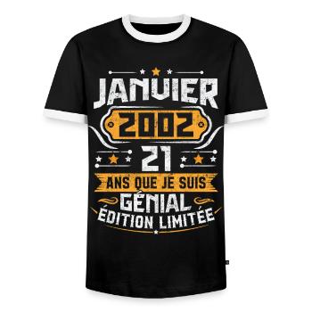 Rétro Cadeau D'anniversaire 21 Ans Janvier 2002 - T-shirt contrasté Homme - noir/blanc - Devant - AI Model Female 172 light (172cm) & AI Model Male 178 light (178cm)