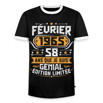 Rétro Cadeau D'anniversaire 58 Ans Février 1965 - T-shirt contrasté Homme - noir/blanc - Devant - AI Model Female 172 light (172cm) & AI Model Male 178 light (178cm)