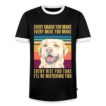 WATCHING RETRIEVER - Men's Ringer Shirt - black/white - Front - AI Model Female 172 light (172cm) & AI Model Male 178 light (178cm)