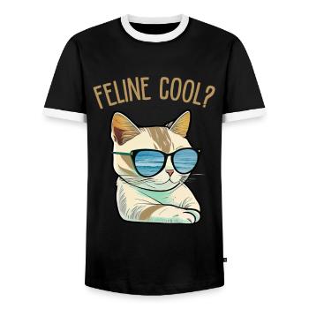 Feline Cool - Men's Ringer Shirt - black/white - Front - AI Model Female 172 light (172cm) & AI Model Male 178 light (178cm)