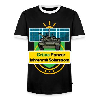 Grüne Panzer fahren mit Solarstrom - Männer Kontrast-T-Shirt - Schwarz/Weiß - Vorne - AI Model Female 172 light (172cm) & AI Model Male 178 light (178cm)