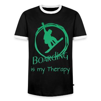 Boarding is my Therapy - Snowboard -Boarden - Männer Kontrast-T-Shirt - Schwarz/Weiß - Vorne - AI Model Female 172 light (172cm) & AI Model Male 178 light (178cm)