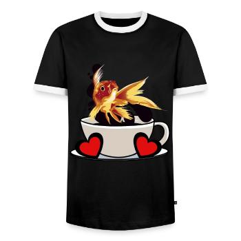 Coffee Break Fish Caffeine Refreshment Fantasy - Men's Ringer Shirt - black/white - Front - AI Model Female 172 light (172cm) & AI Model Male 178 light (178cm)
