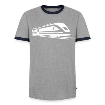 Dessin de train - T-shirt contrasté Homme - gris/marine  - Devant - AI Model Female 172 light (172cm) & AI Model Male 178 light (178cm)