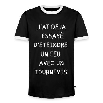 j'ai déjà essayé d'éteindre un feu avec un - T-shirt contrasté Homme - noir/blanc - Devant - AI Model Female 172 light (172cm) & AI Model Male 178 light (178cm)
