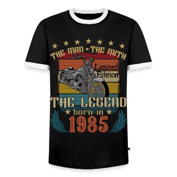 biker born 1985 - T-shirt contrasté Homme - noir/blanc - Devant - AI Model Female 172 light (172cm) & AI Model Male 178 light (178cm)