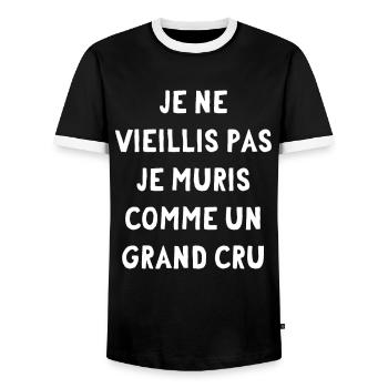 Je ne vieilli pas, je muris comme un grand cru - T-shirt contrasté Homme - noir/blanc - Devant - AI Model Female 172 light (172cm) & AI Model Male 178 light (178cm)