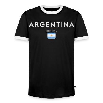 Flagge von Argentinien, Argentinischer Stolz - Männer Kontrast-T-Shirt - Schwarz/Weiß - Vorne - AI Model Female 172 light (172cm) & AI Model Male 178 light (178cm)