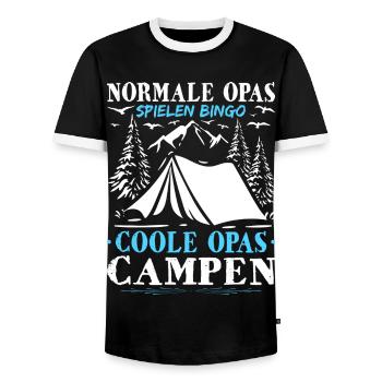 Cool Grandpas Camping Pensioner Caravan Camper - Men's Ringer Shirt - black/white - Front - AI Model Female 172 light (172cm) & AI Model Male 178 light (178cm)