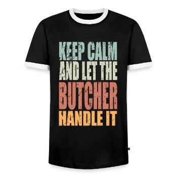 Restez calme Butcher en disant Butcher Gift - T-shirt contrasté Homme - noir/blanc - Devant - AI Model Female 172 light (172cm) & AI Model Male 178 light (178cm)
