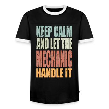 Keep Calm Mechanic Saying Mechanic Gift - Men's Ringer Shirt - black/white - Front - AI Model Female 172 light (172cm) & AI Model Male 178 light (178cm)