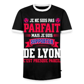 Supporter Football Lyon Fier Lyonnais - T-shirt contrasté Homme - noir/blanc - Devant - AI Model Female 172 light (172cm) & AI Model Male 178 light (178cm)