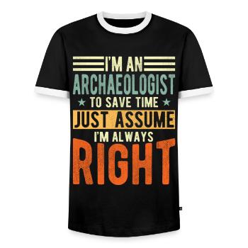 Archaeologist - Men's Ringer Shirt - black/white - Front - AI Model Female 172 light (172cm) & AI Model Male 178 light (178cm)