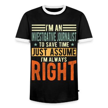 Investigative journalist - Men's Ringer Shirt - black/white - Front - AI Model Female 172 light (172cm) & AI Model Male 178 light (178cm)