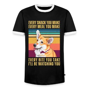 WATCHING CORGI - Men's Ringer Shirt - black/white - Front - AI Model Female 172 light (172cm) & AI Model Male 178 light (178cm)