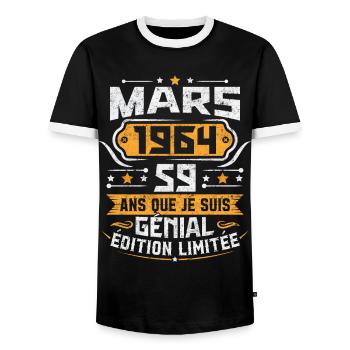 Rétro Cadeau D'anniversaire 59 Ans Mars 1964 - T-shirt contrasté Homme - noir/blanc - Devant - AI Model Female 172 light (172cm) & AI Model Male 178 light (178cm)