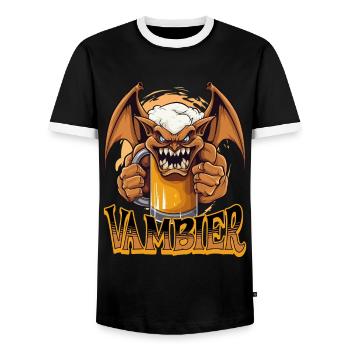 Vambier Vampire Beer Halloween Party Funny Costume - Men's Ringer Shirt - black/white - Front - AI Model Female 172 light (172cm) & AI Model Male 178 light (178cm)