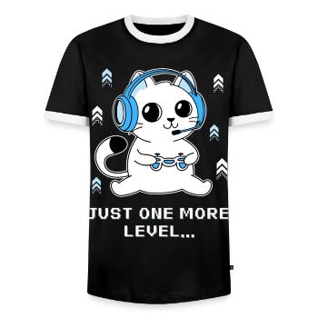 Just One More Level - Men's Ringer Shirt - black/white - Front - AI Model Female 172 light (172cm) & AI Model Male 178 light (178cm)