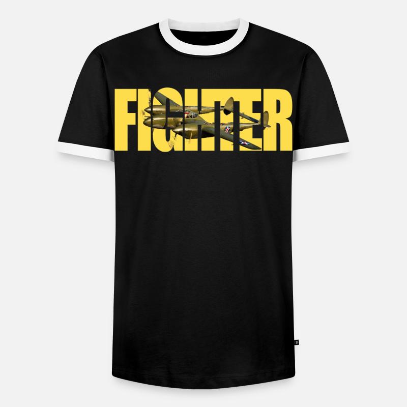 Fighter P-38 Lightning - Men's Ringer Shirt - black/white