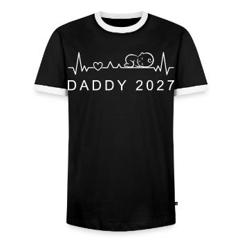 Future Daddy 2027 Heartbeat Announcement Pregnancy - Men's Ringer Shirt - black/white - Front - AI Model Female 172 light (172cm) & AI Model Male 178 light (178cm)