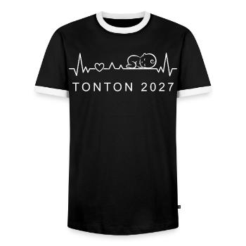Futur Tonton 2027 Battement de Cœur Grossesse - Männer Kontrast-T-Shirt - Schwarz/Weiß - Vorne - AI Model Female 172 light (172cm) & AI Model Male 178 light (178cm)