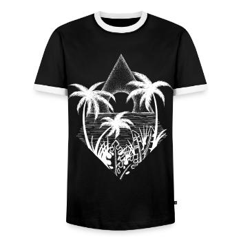 Palm trees and sun - Men's Ringer Shirt - black/white - Front - AI Model Female 172 light (172cm) & AI Model Male 178 light (178cm)