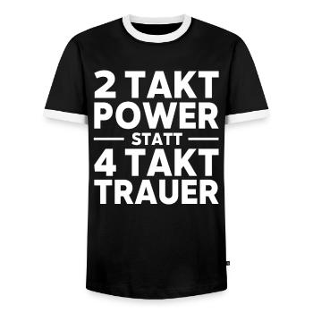 2 Takt Power statt 4 Takt Trauer Mofa Moped witzig - Männer Kontrast-T-Shirt - Schwarz/Weiß - Vorne - AI Model Female 172 light (172cm) & AI Model Male 178 light (178cm)
