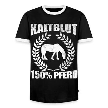 Kaltblut 150% Pferd Reiten Hobby Pferde Geschenk - Männer Kontrast-T-Shirt - Schwarz/Weiß - Vorne - AI Model Female 172 light (172cm) & AI Model Male 178 light (178cm)