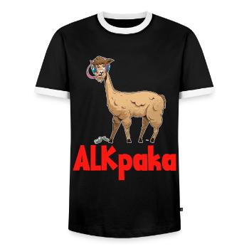 Alkpaka lustiges Alkohol Alpaka Biertrinker - Männer Kontrast-T-Shirt - Schwarz/Weiß - Vorne - AI Model Female 172 light (172cm) & AI Model Male 178 light (178cm)