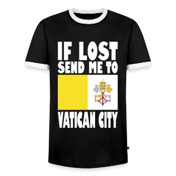 Drapeau de la Cité du Vatican - T-shirt contrasté Homme - noir/blanc - Devant - AI Model Female 172 light (172cm) & AI Model Male 178 light (178cm)