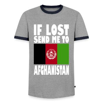 Afghanistan Flag Slogan - Men's Ringer Shirt - grey/navy  - Front - AI Model Female 172 light (172cm) & AI Model Male 178 light (178cm)
