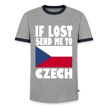 Czech Republic Flag Saying - Men's Ringer Shirt - grey/navy  - Front - AI Model Female 172 light (172cm) & AI Model Male 178 light (178cm)