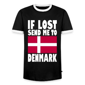 Denmark Flag Saying - Men's Ringer Shirt - black/white - Front - AI Model Female 172 light (172cm) & AI Model Male 178 light (178cm)
