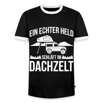 Ein Echter Held Schläft Im Dachzelt Camping - Männer Kontrast-T-Shirt - Schwarz/Weiß - Vorne - AI Model Female 172 light (172cm) & AI Model Male 178 light (178cm)