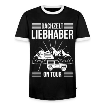 Dachzelt Liebhaber On Tour Camping Autodachzelt - Männer Kontrast-T-Shirt - Schwarz/Weiß - Vorne - AI Model Female 172 light (172cm) & AI Model Male 178 light (178cm)