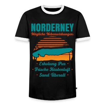Norderney Mögliche Nebenwirkungen: Erholung Pur - Männer Kontrast-T-Shirt - Schwarz/Weiß - Vorne - AI Model Female 172 light (172cm) & AI Model Male 178 light (178cm)
