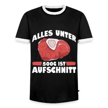 Alles Unter 500G Ist Aufschnitt Metzger - Männer Kontrast-T-Shirt - Schwarz/Weiß - Vorne - AI Model Female 172 light (172cm) & AI Model Male 178 light (178cm)