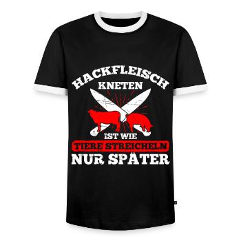 Hackfleisch Kneten Ist Wie Tiere Streicheln - Männer Kontrast-T-Shirt - Schwarz/Weiß - Vorne - AI Model Female 172 light (172cm) & AI Model Male 178 light (178cm)
