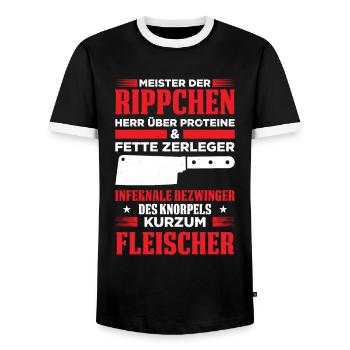 Meister Der Rippchen Herr Über Proteine & Fette - Männer Kontrast-T-Shirt - Schwarz/Weiß - Vorne - AI Model Female 172 light (172cm) & AI Model Male 178 light (178cm)
