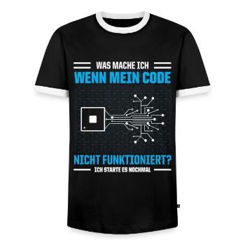 Was Mache Ich Wenn Mein Code Nicht Funktioniert - Männer Kontrast-T-Shirt - Schwarz/Weiß - Vorne - AI Model Female 172 light (172cm) & AI Model Male 178 light (178cm)