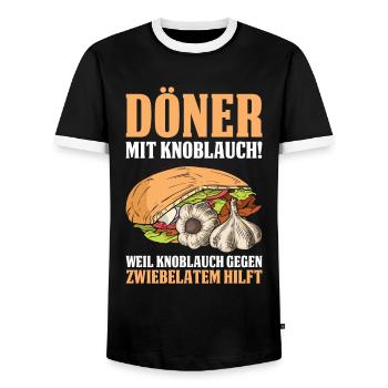 Döner Mit Knoblauch! Weil Knoblauch Gegen Zwiebela - Männer Kontrast-T-Shirt - Schwarz/Weiß - Vorne - AI Model Female 172 light (172cm) & AI Model Male 178 light (178cm)