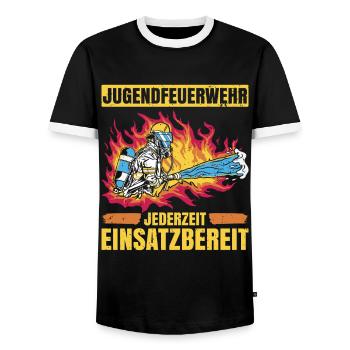 Jugendfeuerwehr Jederzeit Einsatzbereit Jugendfeue - Männer Kontrast-T-Shirt - Schwarz/Weiß - Vorne - AI Model Female 172 light (172cm) & AI Model Male 178 light (178cm)