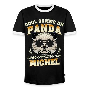 Cool Comme Un Panda, Cool Comme Un Michel - T-shirt contrasté Homme - noir/blanc - Devant - AI Model Female 172 light (172cm) & AI Model Male 178 light (178cm)