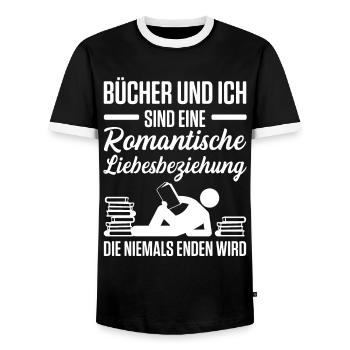 Bücher Und Ich Sind Eine Romantische Liebesbeziehu - Männer Kontrast-T-Shirt - Schwarz/Weiß - Vorne - AI Model Female 172 light (172cm) & AI Model Male 178 light (178cm)