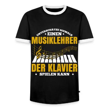 Unterschätze Niemals Einen Musiklehrer Der Klavier - Männer Kontrast-T-Shirt - Schwarz/Weiß - Vorne - AI Model Female 172 light (172cm) & AI Model Male 178 light (178cm)