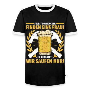 Selbst Dachdecker Finden Eine Frau! Er Heiratet! W - Männer Kontrast-T-Shirt - Schwarz/Weiß - Vorne - AI Model Female 172 light (172cm) & AI Model Male 178 light (178cm)